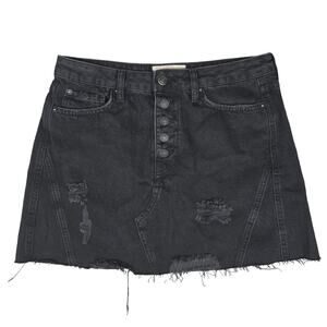We The Free People Denim A-Line Skirt Distressed In Black 100% Cotton Size 29